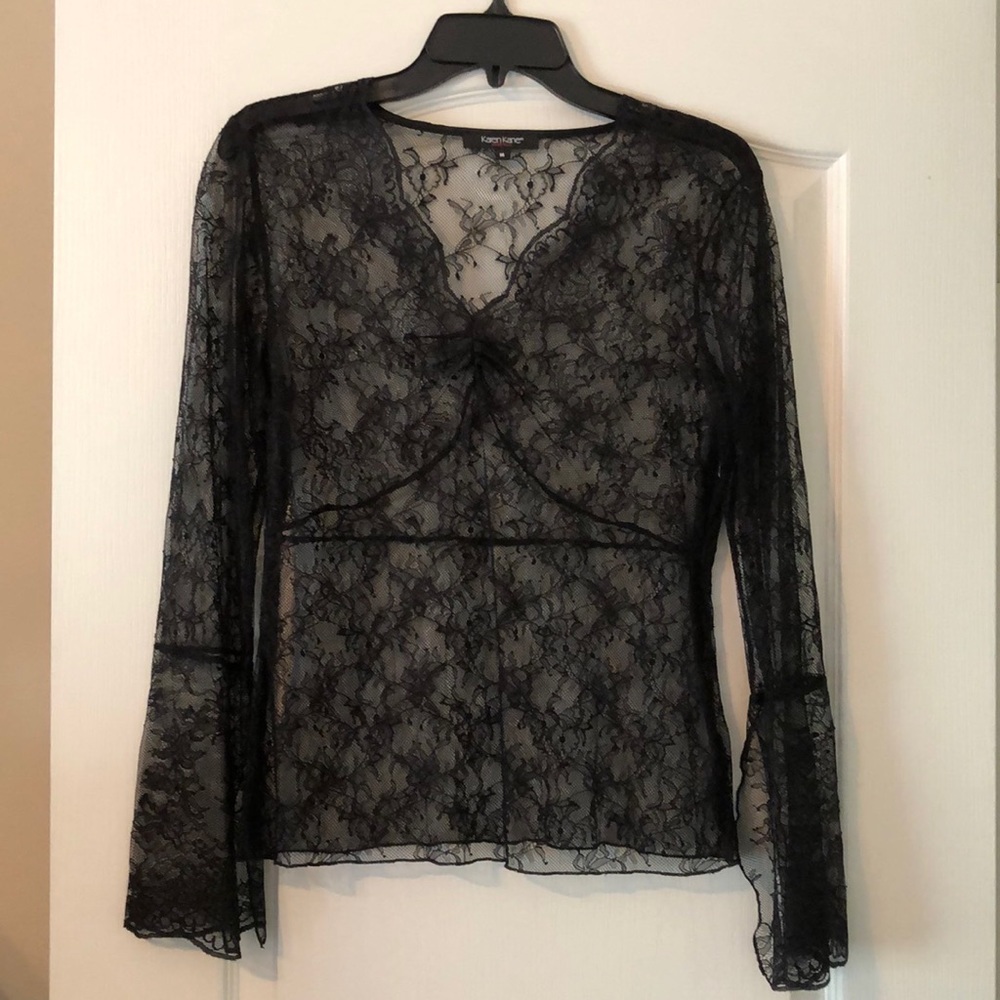 Karen Kane Sheer Top Beautiful Black Lace Size Medium
